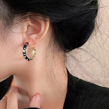 DAIIIBABYYY  -  Retro Contrasting Color Hoop Earrings for Women Enamel Drop Glaze C-Shaped Temperament Y2K Accessories Punk Personalized Jewelry